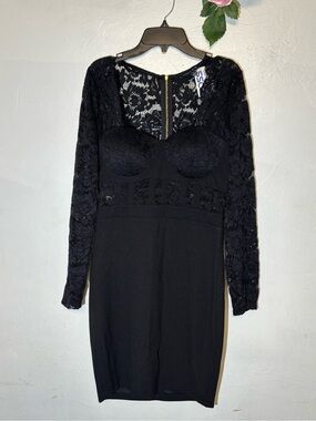 Haute Monde Black Lace Long Sleeve Bodycon Dress